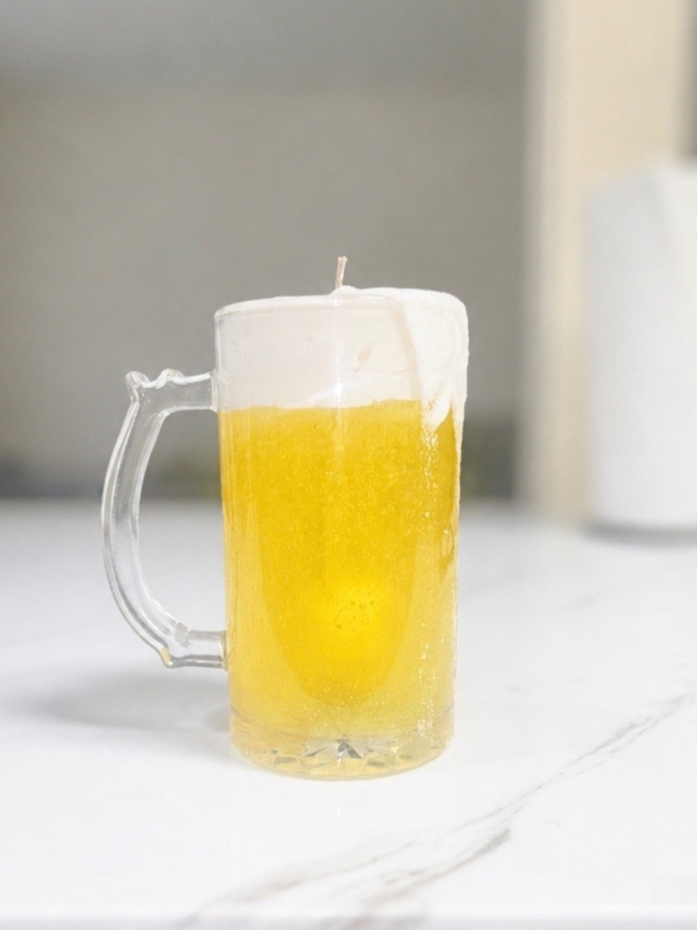 Beer Mug Shaped Candle - Yellow & White
